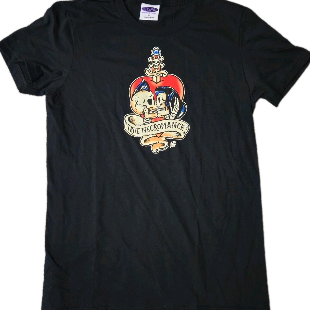 Vintage Mexico Skulls Love Poster Pop T Shirt Womens Sz L Made In USA Necromance
